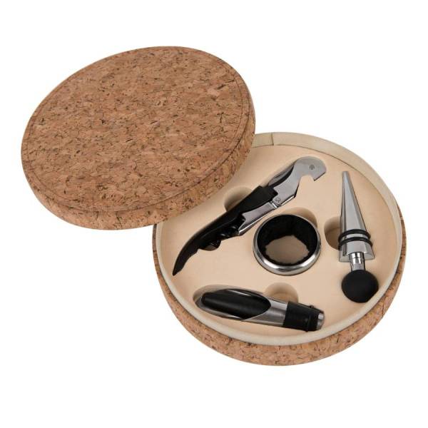 Набор для вина "Cork" (4 предмета), 15х4см, искусственная кожа, металл