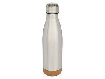 Бутылка для воды Cove из нержавеющей стали с двойными стенками и вакуумной изоляцией, объемом 500 мл, с пробковыми деталями - Matted silver