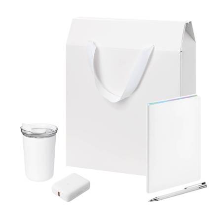 Подарочный набор Welcome Pack, белый (термокружка, ежедневник, ручка, ЗУ, коробка-пакет)