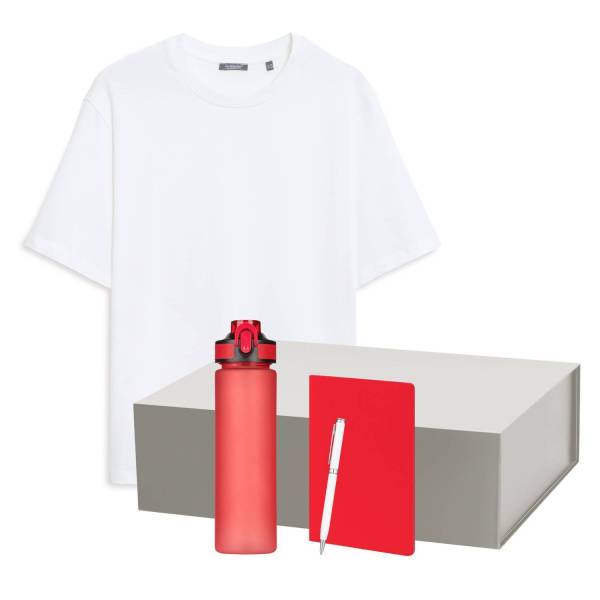Набор с одеждой RUST NEO (футболка, бутылка, ежедневник, ручка), белый/красный
