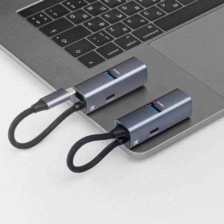 USB-хаб 3 в 1 USB-C - USB-A3.0 + USB-C PD100Вт + HDMI, серый, Deppa