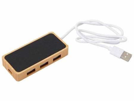 USB хаб с подсветкой лого «Reedia S5», 3*USB, 1*Type C, бамбук, черный