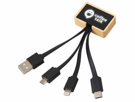 Кабель 3-в-1 с подсветкой лого «Reedia S6», бамбук, черный