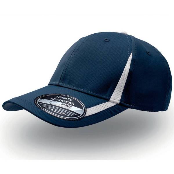 Бейсболка "JOGGING", 6 клиньев, застежка на липучке, темно-синий с белой полоской, 100% полиэстер