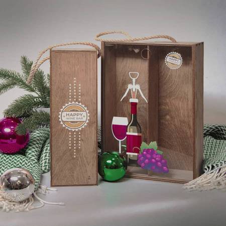 Ящик подарочный для вина WINOTEKA с ручкой, дерево, акрил, 34,5 х 11,5 х 11 см