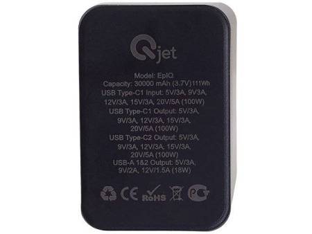 Внешний аккумулятор для ноутбуков «EpIQ», 100 Вт, 30000 mAh, темно-серый