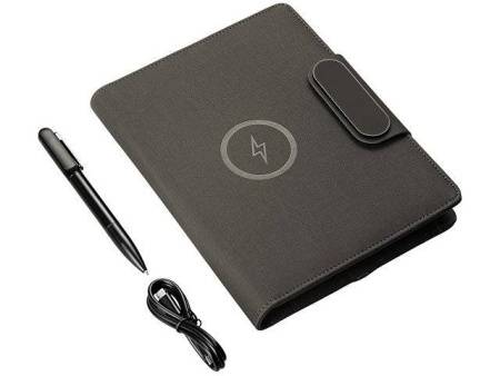 Подарочный набор металлическая ручка и блокнот А5 "Twilight"  со светящимся логотипом и пауэрбэнком