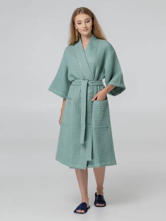Халат вафельный женский Boho Kimono, зеленая мята, размер M (44-46)