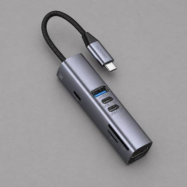 USB-хаб 7 в 1 USB-C - USB-A3.0 + 2хUSB-C + USB-C PD100Вт + HDMI + SD + microSD