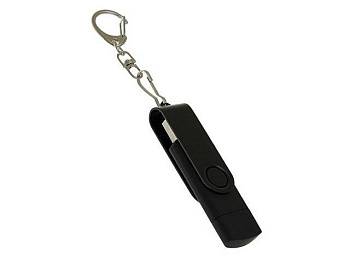 USB-флешка на 256 Гб 2 в 1 поворотный механизм, c дополнительным разъемом Type-C с одноцветным металлическим клипом, черный