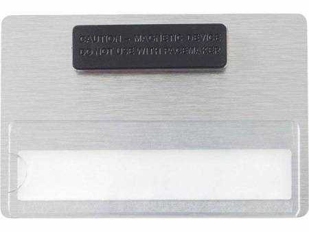 Бейдж металл+ загибушка прозрачная, 90х60мм, серебристый