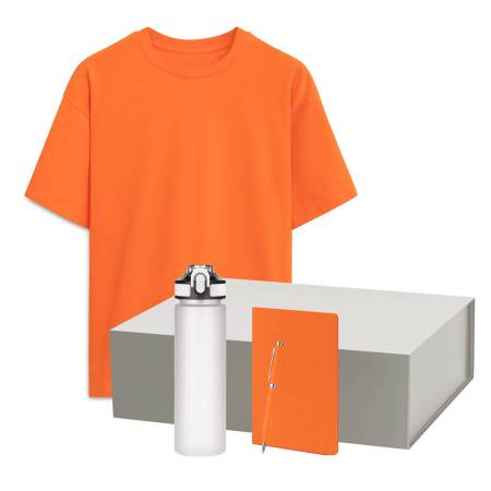 Набор с одеждой RUST NEO (футболка, бутылка, ежедневник, ручка), белый/оранжевый