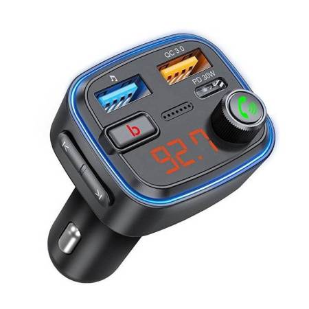 FM-трансмиттер Wave Pro, QC/PD, LED, 48Вт, ENC, Bass boost, черный, Deppa