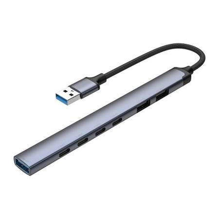 USB-хаб USB-A 3.0 + 2xUSB-A 2.0 + 4xUSB-C, серый, Deppa