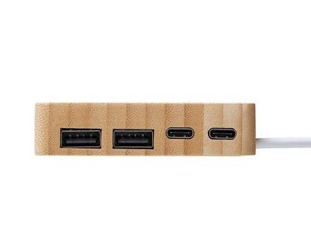 USB хаб «Memo», 2*USB, 2*Type C, бамбук