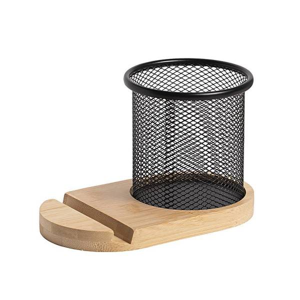 Набор: подставка под телефон SATELLIT со стаканом для канцелярских принадлежностей, бежевый/черный