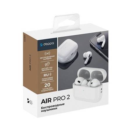 Беспроводные наушники с микрофоном Air Pro 2, TWS, BT 5.3, 300 мАч, QI, белый, Deppa