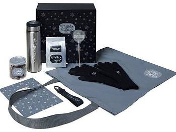 Подарочный набор с перчатками, термосом и чаем, черный