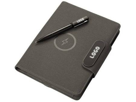 Подарочный набор металлическая ручка и блокнот А5 "Twilight"  со светящимся логотипом и пауэрбэнком