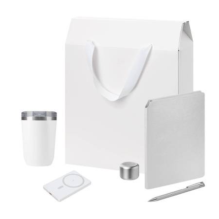 Подарочный набор Welcome Pack Premium, серебряный (термокружка, колонка, ежедневник, ручка, ЗУ, коробка-пакет)