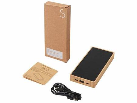 Внешний аккумулятор с подсветкой лого и солнечной панелью «Reedia S1», 10000 mAh, бамбук, черный
