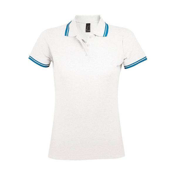 Футболка поло "Pasadena Women" белый, голубой__S, 100% х/б