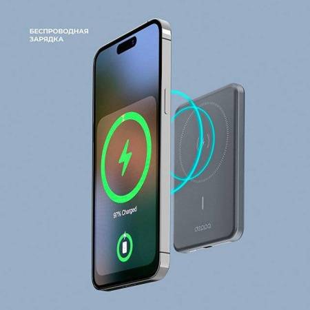 Внешний АКБ NRG MageSafe Alum 5000 мА-ч, 15Вт QI, серый, Deppa