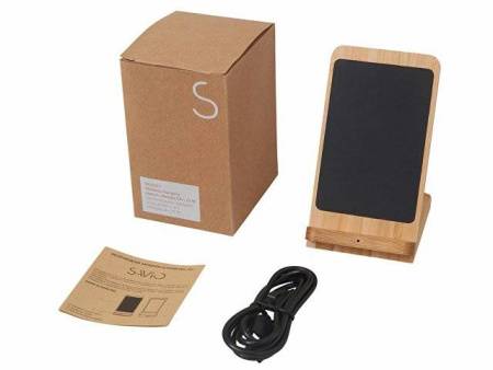 Беспроводное зарядное устройство 2-в-1 с подсветкой лого «Reedia S4», 15 Вт, бамбук, черный