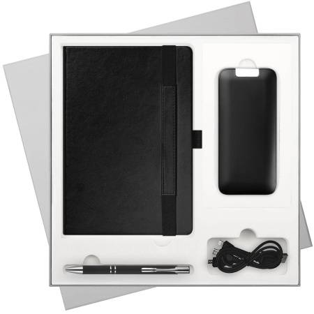 Подарочный набор Galaxy, черный (ежедневник, ручка, аккумулятор)