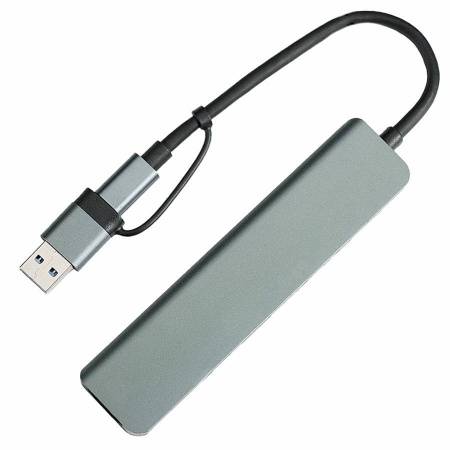 USB-хаб STEM 7 в 1, серый, алюминий
