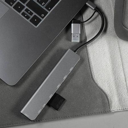 USB-хаб ROOT 8 в 1, серый, алюминий
