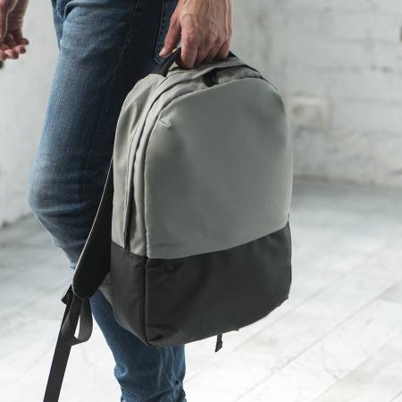 Рюкзак "Hugo", серый/черный, 43х30х10 см, осн. ткань:100% пл-р с пок-тием PU,подкладка:100% пл-р