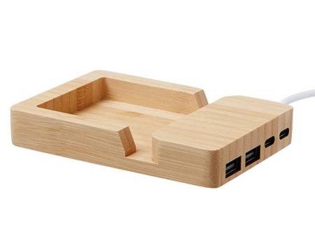 USB хаб «Memo», 2*USB, 2*Type C, бамбук