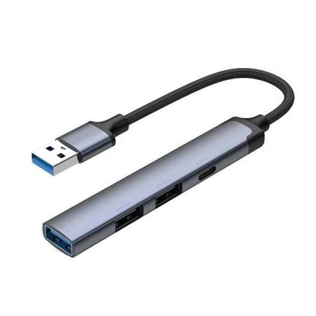 USB-хаб USB-A 3.0 + 2xUSB-A 2.0 + USB-C, серый, Deppa