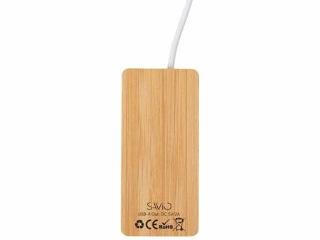 USB хаб с подсветкой лого «Reedia S5», 3*USB, 1*Type C, бамбук, черный