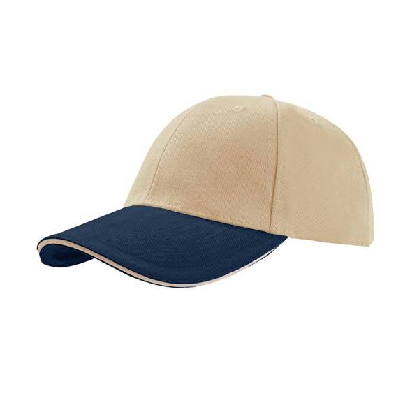 Бейсболка "LIBERTY SANDWICH",6 клиньев,сэндвич,металл.застежка,бежев. с синим,100% хлопок