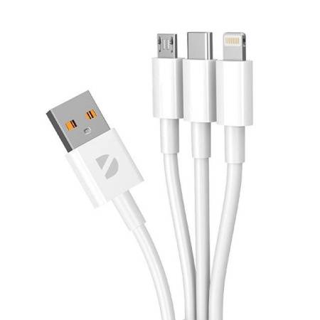 Дата-кабель 3 в 1: micro USB, USB-C, Ligthning, 1.2м, белый, Deppa