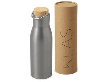 Вакуумная термобутылка с бамбуковой крышкой «Klas», 500 мл, серебристый