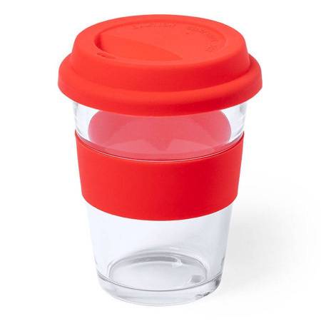 Стакан DURNOX с силиконовой крышкой, прозрачный с белым, 350мл, 12,4х9,5см, стекло