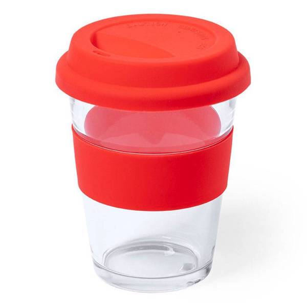 Стакан DURNOX с силиконовой крышкой, прозрачный с белым, 350мл, 12,4х9,5см, стекло