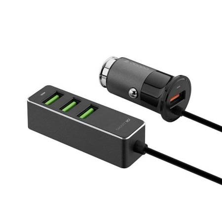 АЗУ 1 USB + 3 USB для пассажиров, QC 3.0, 7А, алюминий, графит, Deppa