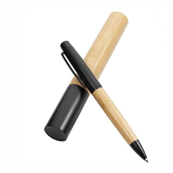 Ручка шариковая BALK в тубе-футляре, бежевый/черный, бамбук