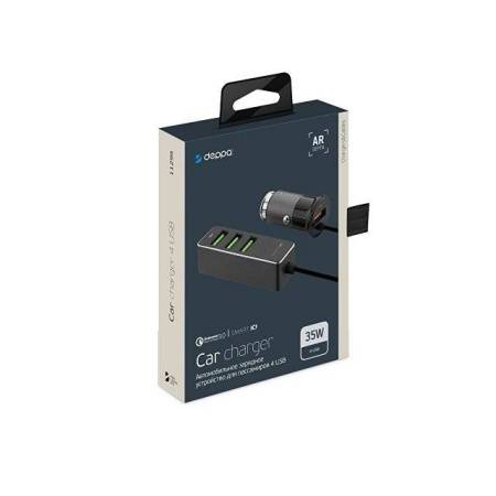 АЗУ 1 USB + 3 USB для пассажиров, QC 3.0, 7А, алюминий, графит, Deppa