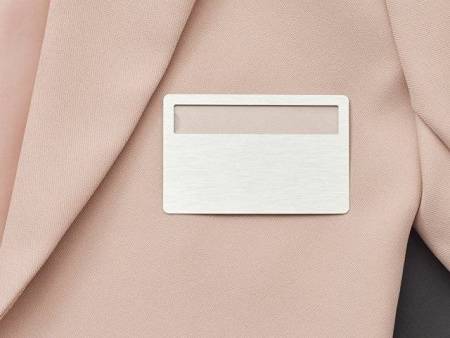 Бейдж металл+ загибушка прозрачная, 90х60мм, серебристый