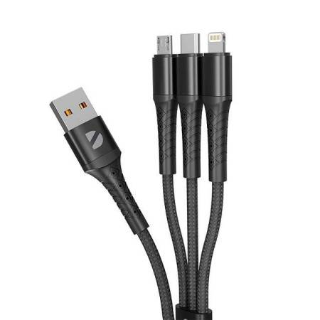 Дата-кабель Armor 3 в 1: micro USB, USB-C, Ligthning, 1.2м, черный, Deppa