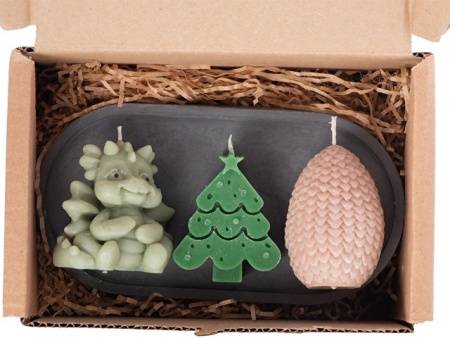 Свечи на подставке "Дракон, яйцо дракона, елочка"