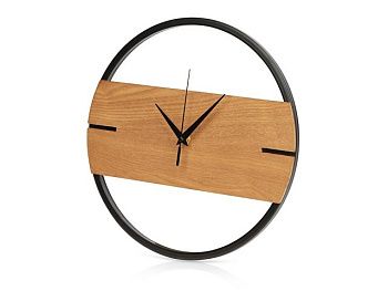 Деревянные часы с металлическим ободом, диаметр 30 см, "Time Wheel" горизонтальные, натуральный/черн Деревянные часы с металлическим ободом, диаметр 30 см, "Time Wheel" горизонтальные, натуральный/черн