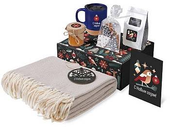 Подарочный набор c пледом, кружкой и вареньем, синий