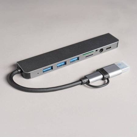 USB-хаб ROOT 8 в 1, серый, алюминий