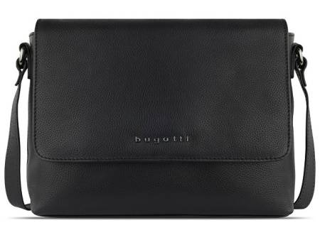 Сумка наплечная женская BUGATTI Bella, чёрная, воловья кожа/полиэстер, 25х8х20 см